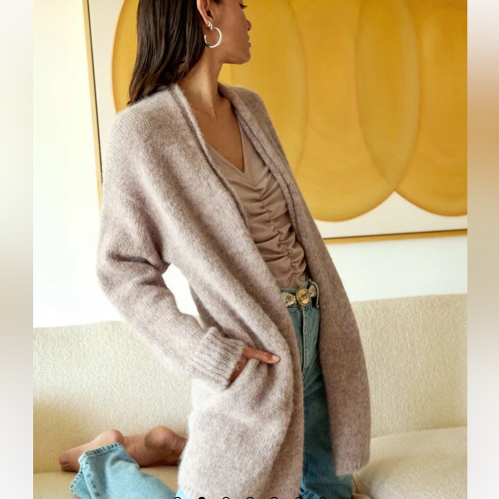 Nation Ltd Cardigan Drop Shoulder Longer Length Alpaca Wool Size S Long Sleeves